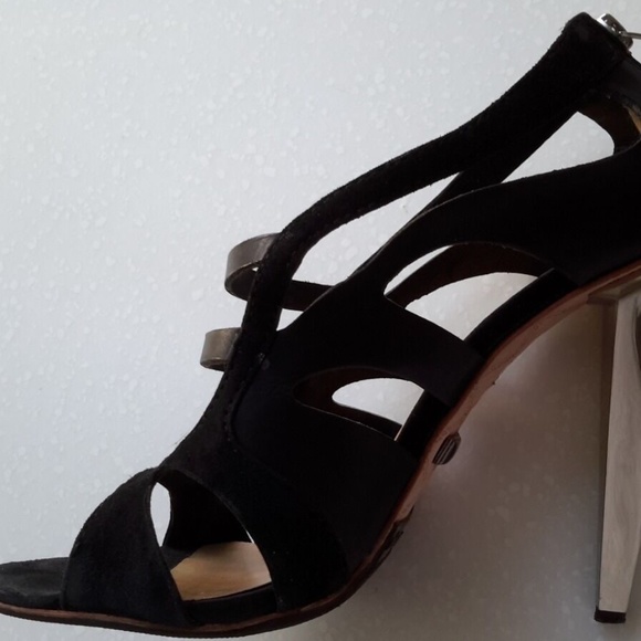 Black Leather Open Toe L.A.M.B. Shoes Size 8.5 - Picture 5 of 12